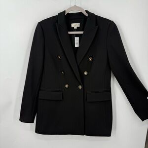 Loft Women's Black Double-Breasted crest  button twill notch collar Blazer 6 NWT